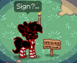Size: 432x357 | Tagged: safe, oc, oc only, oc:caki, pony, pony town, christmas, clothes, dialogue, sign, socks, solo, striped socks, torch