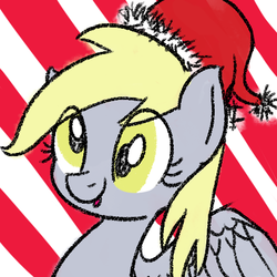 Size: 475x475 | Tagged: safe, artist:mang, derpy hooves, pegasus, pony, g4, christmas, female, hat, mare, santa hat, smiling, solo