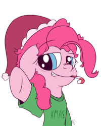 Size: 1600x2000 | Tagged: safe, artist:narmet, pinkie pie, pony, g4, candy, candy cane, christmas, clothes, cute, female, food, hat, santa hat, simple background, solo, transparent background
