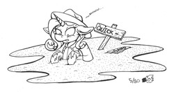 Size: 2514x1341 | Tagged: safe, artist:nekotigerfire, rarity, pony, g4, clothes, female, monochrome, quicksand, sinking, solo