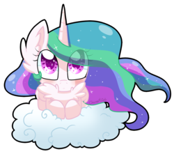 Size: 1513x1335 | Tagged: safe, artist:cloureed, princess celestia, pony, g4, chest fluff, chibi, cloud, cute, cutelestia, female, fluffy, mare, simple background, solo, starry eyes, transparent background, wingding eyes