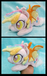 Size: 706x1131 | Tagged: safe, artist:appledew, oc, oc only, oc:paper stars, bat pony, pony, amputee, beanie (plushie), cute, cute little fangs, fangs, irl, photo, plushie