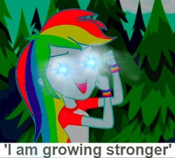 Size: 419x378 | Tagged: safe, edit, screencap, rainbow dash, equestria girls, g4, legend of everfree, /pol/, ebola, expand dong, faic, female, glowing eyes, glowing eyes meme, i am growing stronger, lens flare, meme, solo, this will end in tears