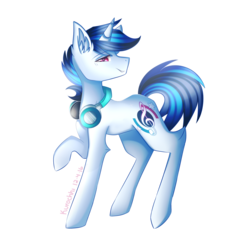 Size: 2000x2000 | Tagged: safe, artist:kurochhi, oc, oc only, oc:blue decibel, pony, unicorn, headphones, high res, male, raised hoof, simple background, solo, stallion, transparent background