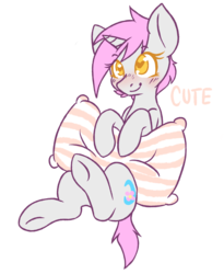 Size: 1801x2195 | Tagged: safe, artist:ruef, oc, oc only, pony, unicorn, cute, female, heart eyes, mare, pillow, simple background, solo, transparent background, wingding eyes