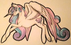 Size: 1024x660 | Tagged: safe, artist:oneiria-fylakas, princess flurry heart, pony, g4, concave belly, female, older, solo, traditional art