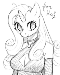 Size: 800x1000 | Tagged: safe, artist:telepurte, rarity, anthro, g4, boob window, breasts, cleavage, clothes, dress, evening gloves, female, gloves, grayscale, monochrome, simple background, sketch, smiling, solo, white background