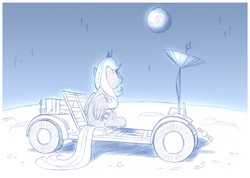 Size: 1064x759 | Tagged: safe, artist:sherwoodwhisper, princess luna, pony, g4, earth, feels, female, homesick, lonely, longing, lunar rover, monochrome, moon, planet, s1 luna, solitude, solo, stars, traditional art