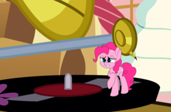 Size: 2430x1591 | Tagged: safe, artist:limedreaming, pinkie pie, earth pony, pony, g4, female, gramophone, micro, record, solo