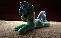 Size: 2048x1281 | Tagged: safe, artist:egalgay, lyra heartstrings, pony, g4, handmade, irl, lying lyra, photo, plushie, solo, toy