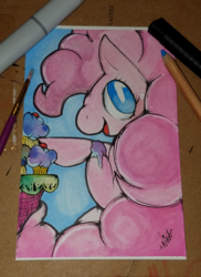 Size: 1024x1409 | Tagged: safe, artist:invaderdeepsauce, pinkie pie, pony, g4, cupcake, female, food, pencil, photo, solo, traditional art