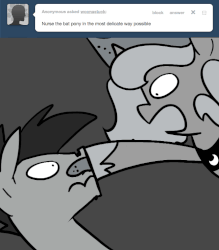 Size: 666x761 | Tagged: safe, artist:egophiliac, princess luna, oc, oc:sunshine smiles (egophiliac), bat pony, pony, moonstuck, g4, animated, bandaid, bandaid on nose, boop, cartographer's nursing cap, filly, gif, grayscale, hat, monochrome, open mouth, woona, woonoggles, younger