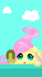 Size: 1000x1800 | Tagged: safe, alternate version, artist:cocopommel, fluttershy, pegasus, pony, g4, cloud, cute, day, female, multiple variants, phone wallpaper, shyabetes, simple background, sky, solo, teal background