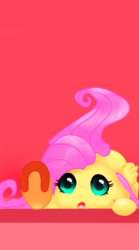 Size: 1000x1800 | Tagged: safe, alternate version, artist:cocopommel, fluttershy, pegasus, pony, g4, cute, female, looking at you, multiple variants, phone wallpaper, red background, shyabetes, simple background, solo