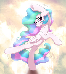 Size: 1380x1550 | Tagged: safe, artist:joakaha, princess celestia, pony, g4, bipedal, dancing, female, looking at you, smiling, solo