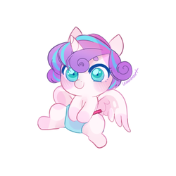 Size: 500x500 | Tagged: safe, artist:lemonheart, princess flurry heart, pony, g4, baby, cute, diaper, female, flurrybetes, hnnng, looking at you, simple background, sitting, smiling, solo, spread wings, white background