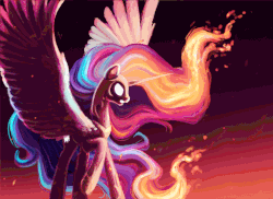 Size: 1000x728 | Tagged: safe, artist:joellethenose, artist:theshadowscale, nightmare star, princess celestia, alicorn, pony, g4, angry, animated, female, gif, glowing eyes, jewelry, mare, raised hoof, regalia, solo, spread wings, standing, wings
