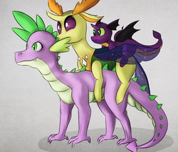 Size: 1800x1535 | Tagged: safe, artist:mylittlelevi64, spike, thorax, oc, changedling, dragonling, g4, to where and back again, gay, interspecies offspring, king thorax, magical gay spawn, male, offspring, older, older spike, parent:spike, parent:thorax, parents:spirax, ship:thoraxspike, shipping, wip