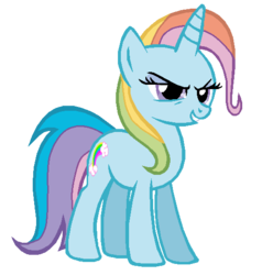 Size: 542x546 | Tagged: safe, artist:colossalstinker, rainbow dash (g3), trixie, pony, unicorn, g3, g4, female, g3 to g4, generation leap, glare, grin, lidded eyes, mare, palette swap, recolor, simple background, smiling, smirk, solo, transparent background