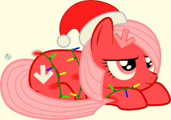 Size: 800x563 | Tagged: safe, artist:arifproject, derpibooru exclusive, oc, oc only, oc:downvote, pony, derpibooru, animated, christmas lights, cute, derpibooru ponified, gif, hair accessory, hat, meta, ponified, santa hat, simple background, solo, unamused, white background
