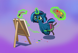 Size: 3669x2520 | Tagged: safe, artist:doublewbrothers, oc, oc only, pony, unicorn, canvas, cute, glowing horn, high res, horn, ocbetes, painting, solo