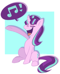 Size: 1024x1258 | Tagged: safe, artist:maskarie, starlight glimmer, pony, g4, eyes closed, female, open mouth, simple background, singing, sitting, solo, transparent background