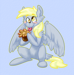 Size: 663x673 | Tagged: safe, artist:maskarie, derpy hooves, pegasus, pony, g4, female, food, mare, muffin, solo, tongue out