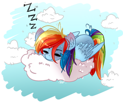 Size: 1600x1324 | Tagged: safe, artist:8haruka8, rainbow dash, pony, g4, cloud, female, sleeping, solo, zzz