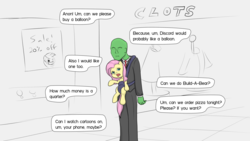 Size: 3840x2160 | Tagged: safe, artist:fimflamfilosophy, fluttershy, oc, oc:anon, human, pony, g4, baby, baby carrier, high res, mall, not salmon, shopping, wat