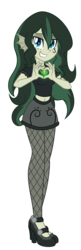 Size: 2600x7982 | Tagged: safe, artist:discorded-joker, oc, oc only, oc:kaloria jade, fish, hybrid, kelpie, equestria girls, g4, absurd resolution, clothes, cute, equestria girls-ified, fishnet stockings, heart hands, high heels, lidded eyes, mary janes, midriff, miniskirt, ocbetes, pantyhose, point commission, simple background, skirt, solo, transparent background
