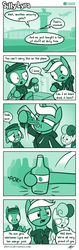 Size: 621x1961 | Tagged: safe, artist:dori-to, bon bon, lyra heartstrings, sweetie drops, earth pony, pony, unicorn, comic:silly lyra, g4, airport, airport security, clothes, comic, dialogue, drinking, female, green background, greenscale, hoodie, juice, lidded eyes, mango juice, mare, monochrome, open mouth, silly lyra, simple background, smiling