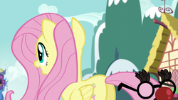 Size: 1280x720 | Tagged: safe, screencap, fluttershy, pegasus, pony, g4, the one where pinkie pie knows, butt, female, flutterbutt, groucho mask, mare, plot, solo