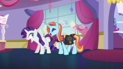 Size: 640x360 | Tagged: safe, screencap, rarity, sassy saddles, pony, canterlot boutique, g4, faic