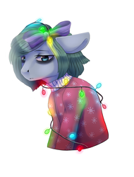 Size: 1367x1800 | Tagged: safe, artist:maria-fly, oc, oc only, oc:deirdre, pony, bow, bust, clothes, pajamas, portrait, sad, simple background, solo