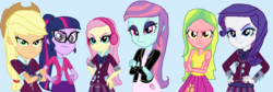 Size: 1851x620 | Tagged: safe, artist:diana173076, applejack, fluttershy, lemon zest, rarity, sci-twi, sunny flare, twilight sparkle, equestria girls, g4, alternate universe, base used, ms paint