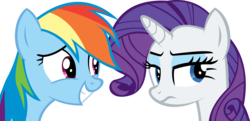 Size: 16025x7756 | Tagged: safe, artist:cyanlightning, rainbow dash, rarity, g4, .svg available, absurd resolution, duo, nervous, simple background, smiling, transparent background, unamused, vector