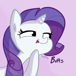 Size: 1280x1280 | Tagged: safe, artist:tjpones, rarity, pony, unicorn, g4, butts, dialogue, ear fluff, female, funny, gradient background, index get, lewd, noblewoman's laugh, open mouth, palindrome get, purple background, simple background, smiling, smug, solo, uncouth