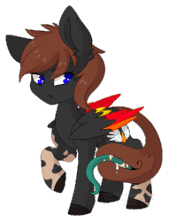 Size: 461x604 | Tagged: safe, artist:ginjallegra, oc, oc only, oc:fire wings, original species, animated, colored pupils, colored wings, colored wingtips, ear fluff, gif, raised eyebrow, raised hoof, scrunchy face, simple background, solo, transparent background, watermark