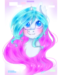 Size: 1700x2100 | Tagged: safe, artist:bossmeow, oc, oc only, pony, blushing, bust, chest fluff, colored pupils, ear fluff, heart eyes, looking up, signature, smiling, solo, wingding eyes