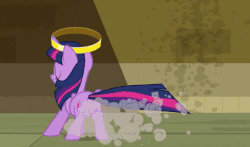 Size: 545x320 | Tagged: safe, edit, edited screencap, editor:watermelon changeling, screencap, twilight sparkle, alicorn, pony, daring don't, g4, animated, female, gif, glowing horn, grin, horn, horn grab, keep away, mare, reversed, rings of scorchero, sliding, smiling, solo, twilight sparkle (alicorn)