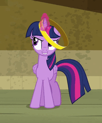 Size: 288x347 | Tagged: safe, screencap, twilight sparkle, alicorn, pony, daring don't, g4, cropped, female, glare, glowing horn, grin, horn, keep away, lip bite, magic, mare, rings of scorchero, smiling, smirk, solo, twilight sparkle (alicorn)