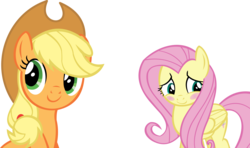 Size: 14481x8596 | Tagged: safe, artist:cyanlightning, applejack, fluttershy, earth pony, pegasus, pony, g4, scare master, absurd resolution, blushing, duo, simple background, transparent background, vector