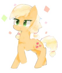 Size: 720x847 | Tagged: safe, artist:laurasrxfgcc, applejack, earth pony, pony, g4, alternate hairstyle, female, hatless, mare, missing accessory, raised hoof, simple background, smiling, solo, white background