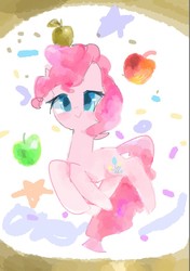 Size: 614x874 | Tagged: safe, artist:laurasrxfgcc, pinkie pie, earth pony, pony, g4, apple, cute, female, food, solo