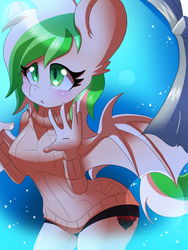 Size: 1200x1600 | Tagged: safe, artist:blazemizu, oc, oc only, oc:emerald night, bat pony, anthro, anthro oc, clothes, solo, sweater