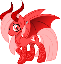 Size: 1800x1897 | Tagged: safe, artist:arifproject, artist:monochromacat, edit, oc, oc only, oc:downvote, demon, demon pony, pony, succubus, derpibooru, g4, derpibooru ponified, fangs, horns, meta, ponified, simple background, solo, transparent background, vector