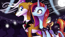 Size: 1920x1080 | Tagged: safe, artist:kroftyfennec, sassy saddles, oc, oc:tyandaga, deer, pony, unicorn, g4, clothes, duo