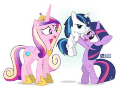 Size: 1080x780 | Tagged: safe, artist:dm29, princess cadance, shining armor, twilight sparkle, alicorn, pony, g4, age regression, babying armor, bipedal, carrying, colt, colt shining armor, cute, female, holding a pony, julian yeo is trying to murder us, male, shining adorable, shining armor is not amused, simple background, transparent background, trio, twilight sparkle (alicorn), unamused, younger