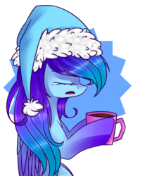 Size: 1024x1241 | Tagged: safe, artist:xxdarkmindxx, oc, oc only, pegasus, pony, coffee, eyes closed, hat, simple background, solo, white background