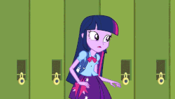 Size: 848x480 | Tagged: safe, screencap, twilight sparkle, equestria girls, g4, my little pony equestria girls, :o, adorkable, animated, canterlot high, confused, cute, dork, ear, female, frown, gif, listening, lockers, open mouth, raised eyebrow, solo, twiabetes, wide eyes